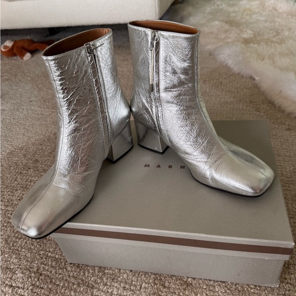Marni Silver Leather Ankle Boots Mod style size 10  / 40 European - Picture 11 of 16